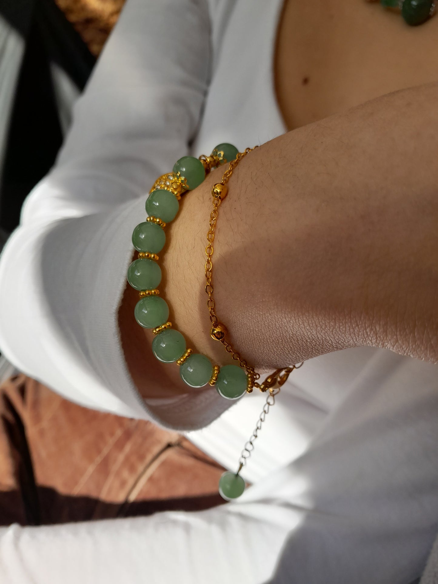 Pulsera en piedra de aventurina verde