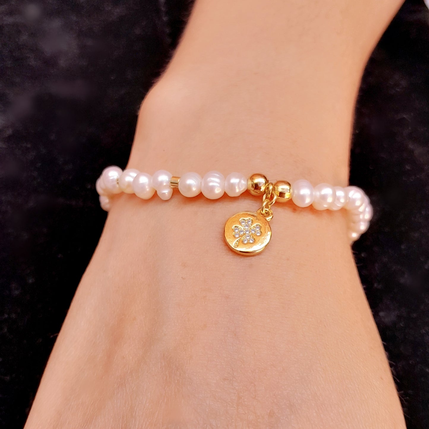 Pulsera Perlas y Trébol