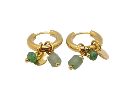 Aros Argolla Baño de Oro y Piedras de Jade