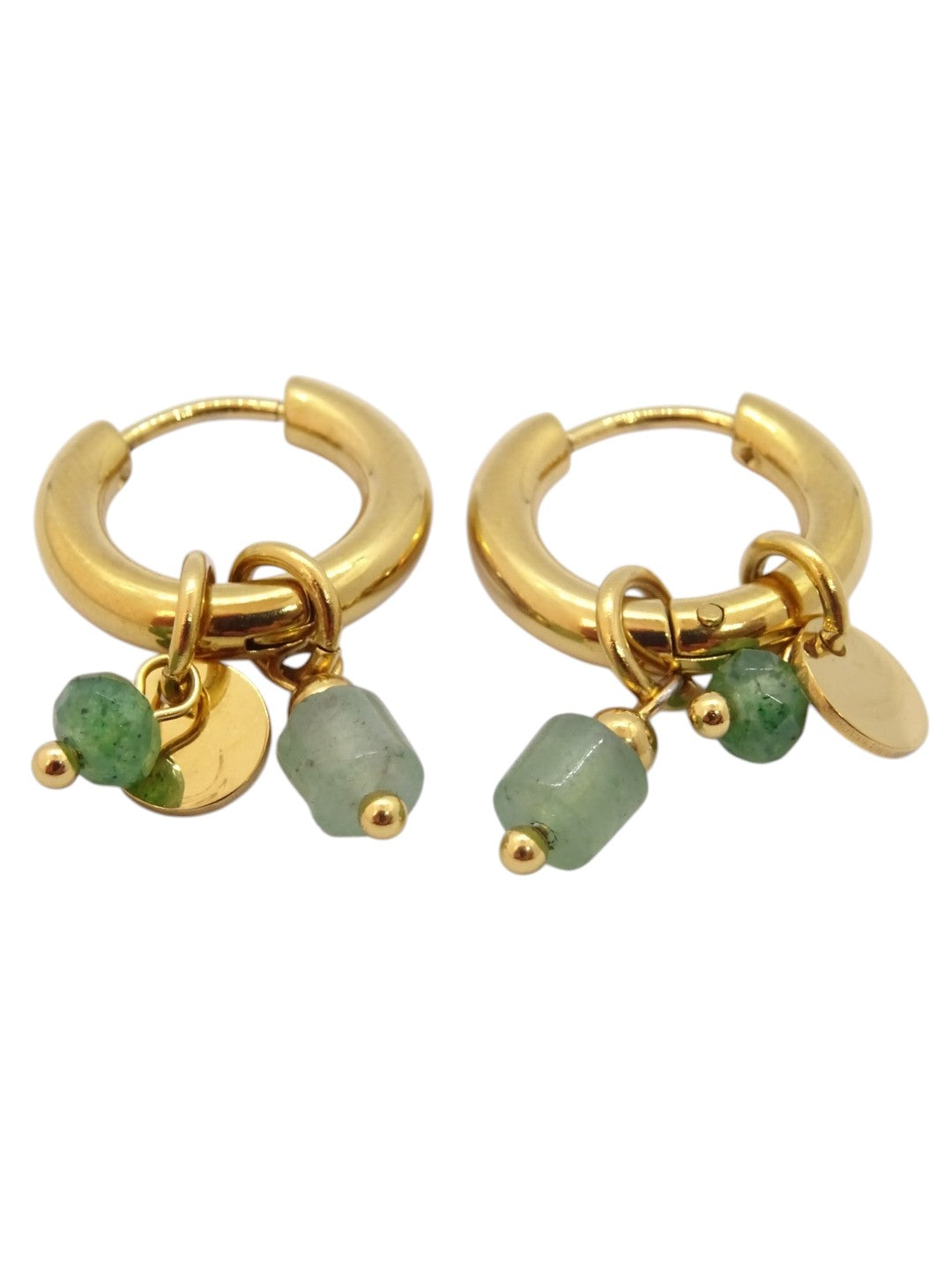 Aros Argolla Baño de Oro y Piedras de Jade