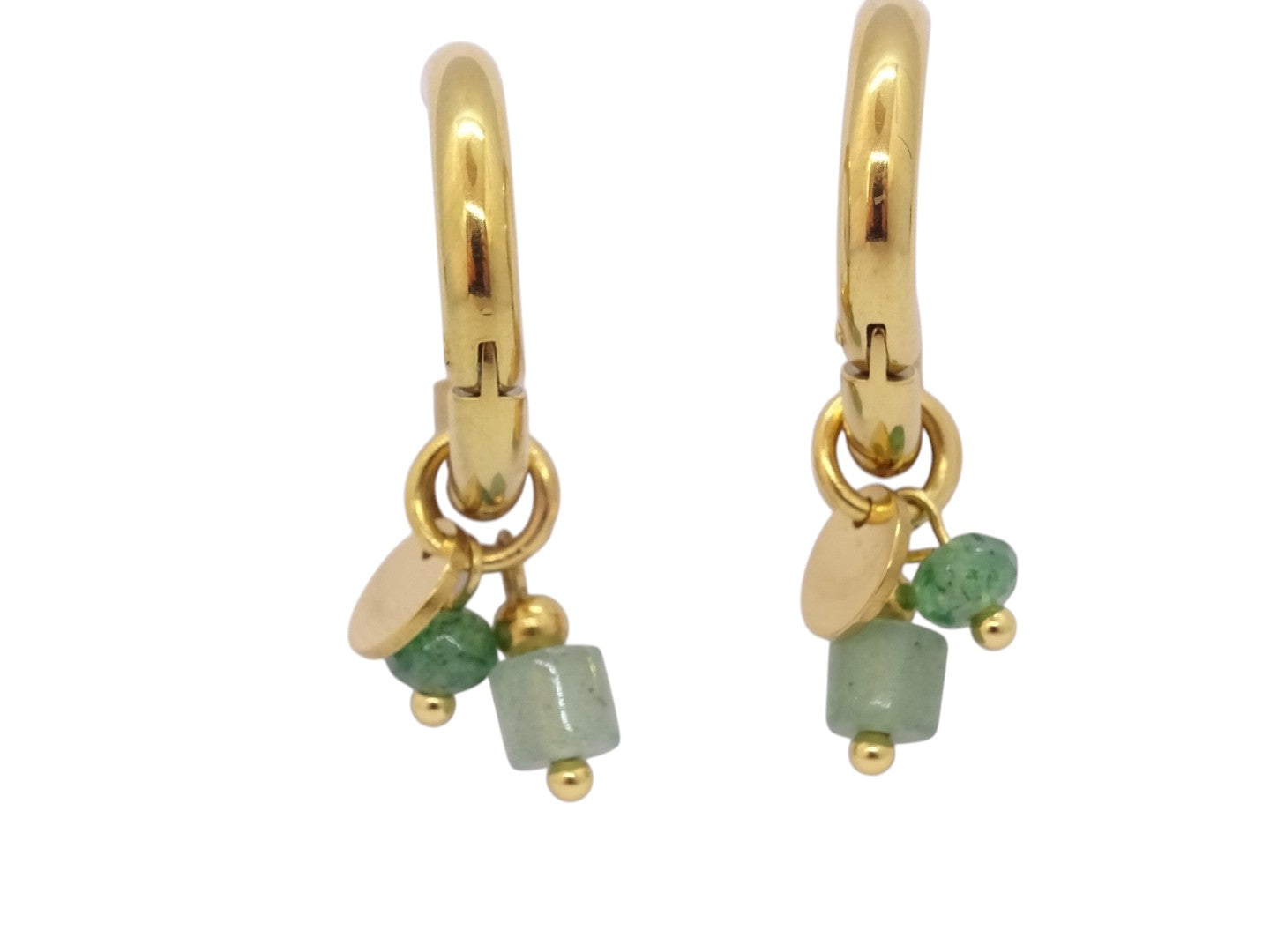 Aros Argolla Baño de Oro y Piedras de Jade